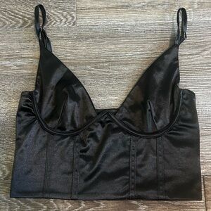 Black Satin Longline Tank - Women